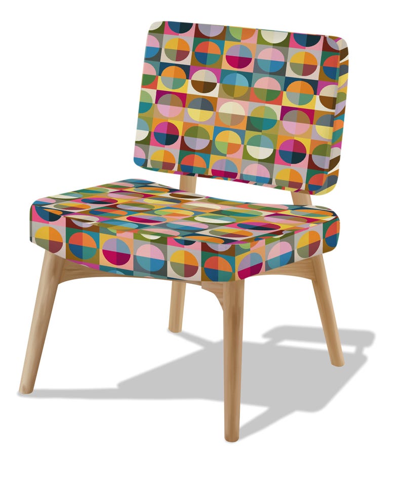 Gumball Upholstery Fabric by the Yard | Colorful Bauhaus Circle Print | Bold Chair Sofa Headboard | Performance Velvet Linen Canvas | USA bild 4