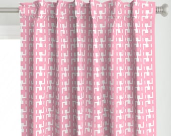 Pink Houndstooth Farmhouse Curtain Panels: Traditional Nursery Decor by Victoria Bright Home