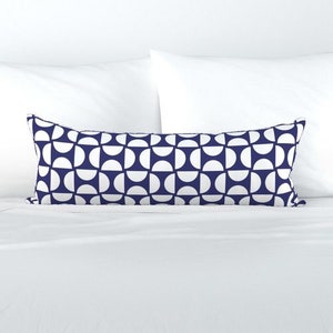 Modern Bauhaus Lumbar Pillow in Blue and White, Throw Pillow, Mid Century Bedroom, Half Moons Designed by Victoria Bright Home