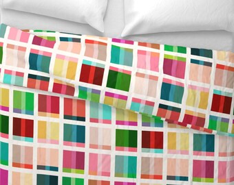 Mid Century Modern Geo Blocks Duvet Cover with Optional Shams by Victoria Bright Home