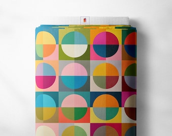 Gumball Upholstery Fabric by the Yard | Colorful Bauhaus Circle Print | Bold Chair Sofa Headboard | Performance Velvet Linen Canvas | USA