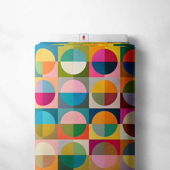 Gumball Upholstery Fabric by the Yard | Colorful Bauhaus Circle Print | Bold Chair Sofa Headboard | Performance Velvet Linen Canvas | USA