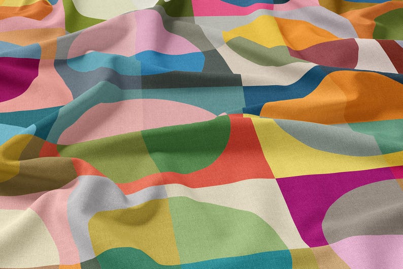 Gumball Upholstery Fabric by the Yard | Colorful Bauhaus Circle Print | Bold Chair Sofa Headboard | Performance Velvet Linen Canvas | USA bild 2