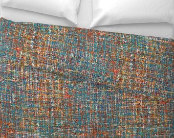 Fragments Rust and Blue Duvet Cover | Abstract Art Bedding | Boho Eclectic Maximalist | Italian Cotton Sateen | USA Made | Shams Available
