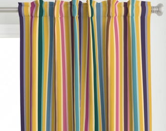 Summer Stripe Jewel Tone Colorful Curtains Mid Century Modern Window Treatments, Curtain Panels Designed by Victoria Bright Home
