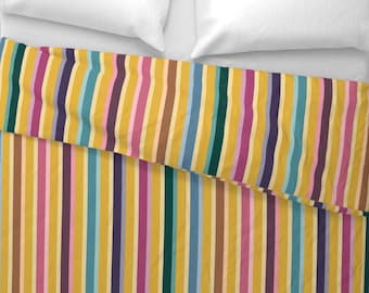 Summer Stripe Jewel Tone Colorful Duvet Cover with Optional Shams, Mid Century Modern Bedding by Victoria Bright Home