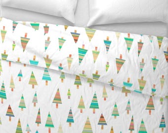 Woodland Country Cottage Duvet Cover with Optional Shams, Modern Trees, Farmhouse Luxury Linens, The Grove Designed by Victoria Bright Home
