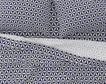 Marrakesh Navy and White Sheet Set, Italian Cotton Sateen, Farmhouse Bedding