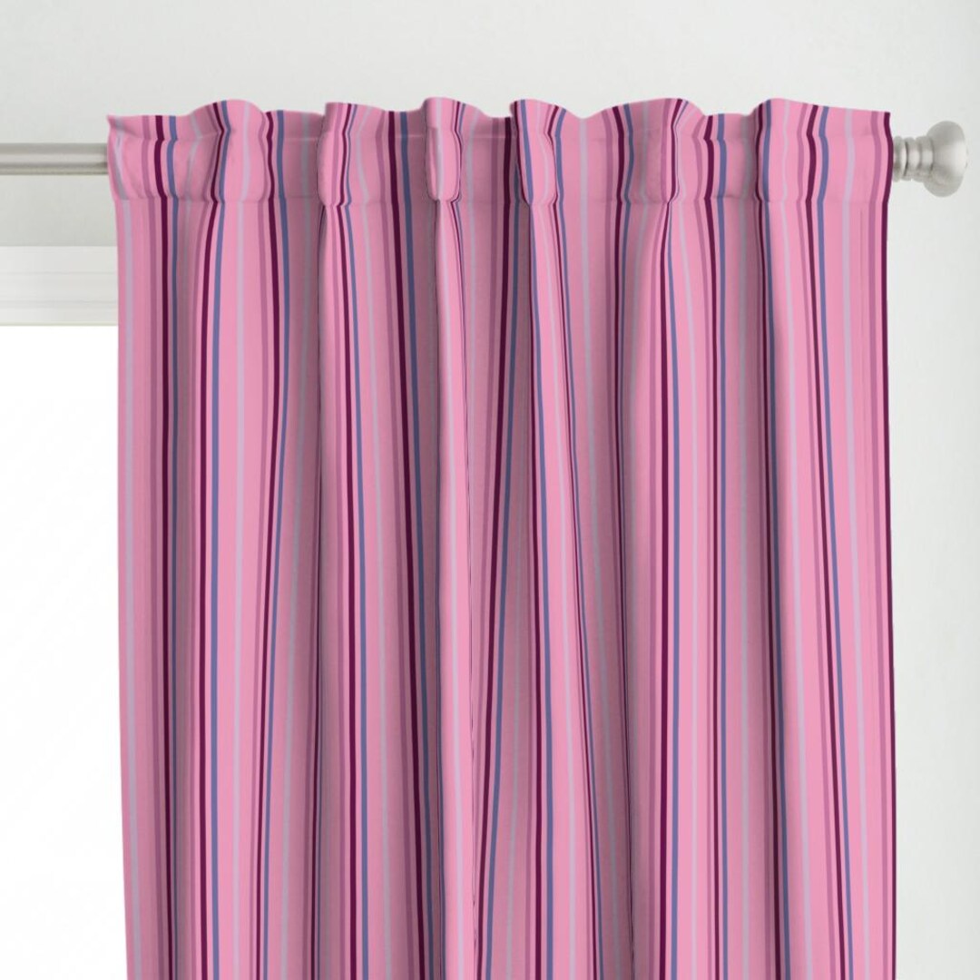 Delicious Pink Striped Medium Scale Retro Curtains, Maximalist Window ...