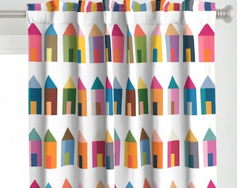 Charming Tiny House Curtains, Children's Window Treatments, Playful Curtain Panels Designed by Victoria Bright Home