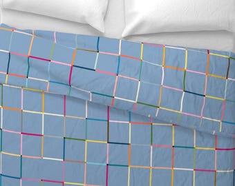 Geometric Duvet Cover, Multicolored Criss Cross Design, Italian Cotton Sateen