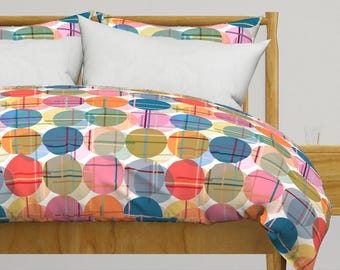 Abstract Geometric Duvet Cover with Optional Matching Shams, Retro Plaid Playful and Maximalist Bedding by Victoria Bright Home
