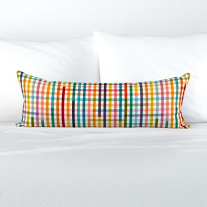 Plaid Accent Lumbar Pillow, Modern Multi Colored Throw Pillow for Farmhouse Decor, Party Pattern Designed by Victoria Bright Home