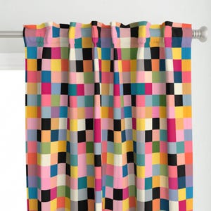 Vibrant Kitsch Checkered Curtains, Modern Curtain Panels, Just Checking Designed by Victoria Bright Home