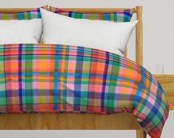 Bright Plaid Duvet Cover with Optional Matching Shams in Modern Boho Style Designed by Victoria Bright Home