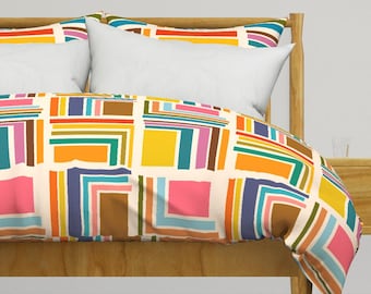 Retro Colorful Duvet Cover with Optional Shams, Mid Century Modern Bedding by Victoria Bright Home