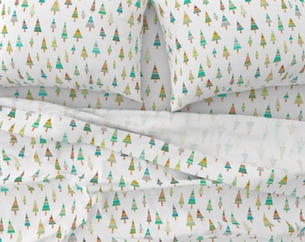 Woodland Tree Sheet Set, Italian Cotton Bedding, Cottagecore Linens