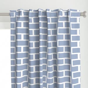 Mid Century Modern Curtains, Retro Blue Geometric Curtain Panel, Farmhouse Decor, Mid Mod Blue Pattern Designed by Victoria Bright Home