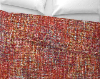 Fiery Red Rust and Orange Abstract Duvet Cover with Optional Shams: Fragments Bedding by Victoria Bright Home
