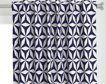 Blue and White Origami Curtain Panel, Moroccan Style