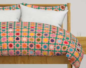 Kitsch Floral Duvet Cover, 60s Style Bedding, Victoria Bright Home