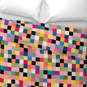 COMPLETE Bedding Set, Full Queen King Cal King, Duvet Cover, Coordinating Shams and Sheets, Checkered Pattern Design by Victoria Bright Home