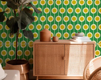 Retro Floral Peel and Stick Wallpaper, Four Color Options, Renter Friendly Decor