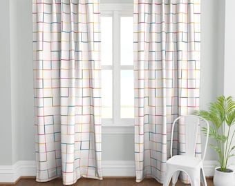 Colorful Geometric Linen Cotton Curtain Panel, Modern Minimalist Design