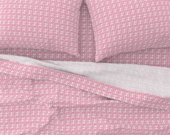 Pink Houndstooth Sheet Set, Italian Cotton Sateen Bedding