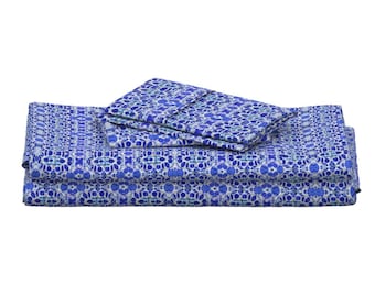 Beautiful French Country Blue Sheet Set, Shabby Chic Decor, Lux Cotton Sheet Set Designed by Victoria Bright Home