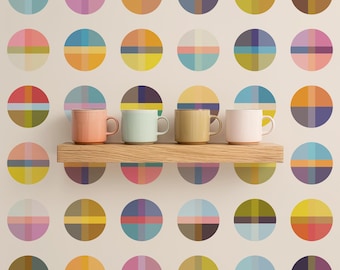 Madras Plaid Circle Wallpaper | Colorful Mid Century Modern Dots | Retro Geometric Peel and Stick | Boho Eclectic Living Room | USA Made