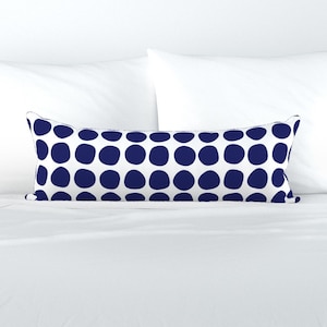 Modern Long Lumbar Pillow in Blue and White Pattern, Throw Pillow, Toss Pillow, Large Scale Dot, Abstract Polka Dot by Victoria Bright Home,