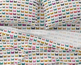 Scaredy Cats Sheet Set, Italian Cotton Sateen, Feline Print Bedding