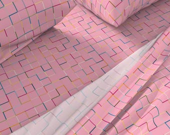 Geometric Cotton Sateen Sheet Set, Modern Colorful Bedding