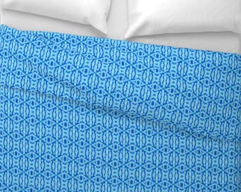Watercolor Beachy Blue Duvet Cover with Optional Shams, Calypso Beach Cottage Bedding by Victoria Bright Home