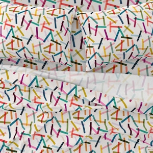 Modern Sheet Set in Rainbow Washi Tape, Mid Century Bedding, Farmhouse Bedding, Confetti pattern Designed by Victoria Bright Home