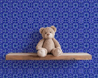 Blue English Country Peel and Stick Wallpaper, Vintage Decor (Removeable)