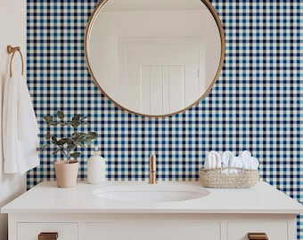 Blue or Pink Plaid Peel and Stick Wallpaper, Renter Friendly Decor