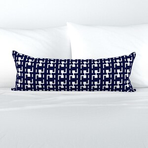 Modern Blue and White Lumbar Pillow, Navy and White Houndstooth, Throw Pillow, British Style, Designed by Victoria Bright Home