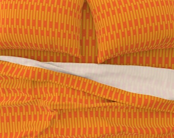 Modern Sheet Set in Orange, Mid Century Bedding, Orange Keys Geometric Bedding, Maximalist Sheet Set Designed by Victoria Bright Home