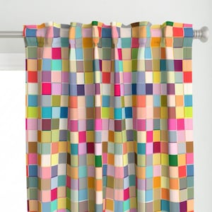 Multicolored Mosaic Checkered Curtains, Brightly Colored Window Treatments, Razzle Dazzle Design by Victoria Bright Home