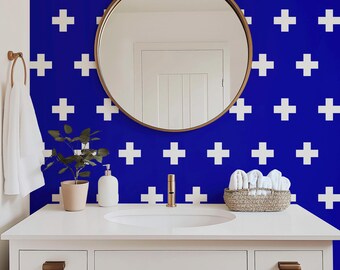 Swiss Cross Peel and Stick Wallpaper, Renter Friendly Decor