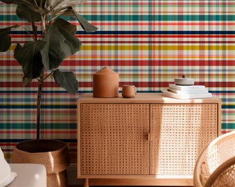Boy Scout Plaid Wallpaper | Vintage Lodge Boys Room | Colorful Tartan Peel and Stick | Wes Anderson Aesthetic | Cabin Decor | USA Made
