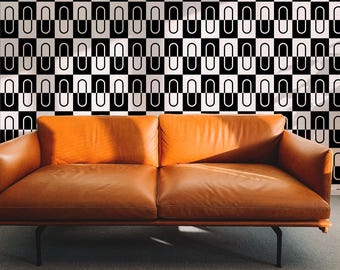 Modern Bold Black and White Peel and Stick Wallpaper, Removeable Paper Clip Design by Victoria Bright Home