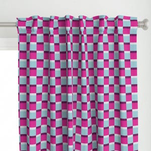 Modern Checkered Curtains, Purple Pink and Light blue, Window Treatments, Curtain Panels Designed by Victoria Bright Home