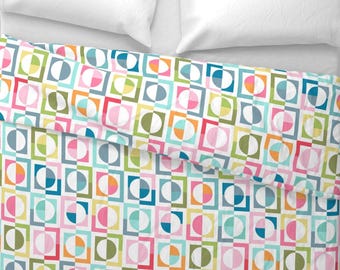 Retro Mid Century Circle Duvet Cover, Colorful Pastel Geometric Bedding, Optional Matching Shams by Victoria Bright Home