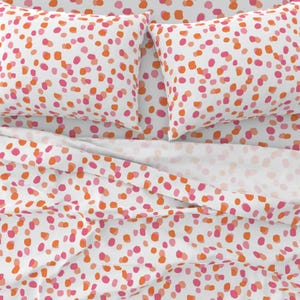 Girl&#39;s Pink and Orange Abstract Dot Sheet Set, Teen Bedding, Boho Chic, Bohemian Bedding Designed by Victoria Bright Home