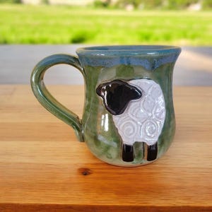Flat Sheep Mug. Handmade Pottery.