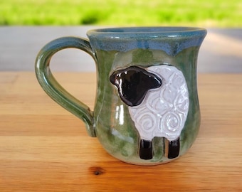 Flat Sheep Mug. Handmade Pottery.