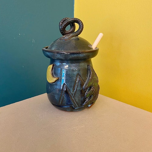 Honey Pot Sugar Jar Pottery Handmade Blue Ceramic Honey Etsy
